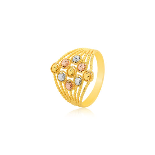 Trio of Elegance 21K Three Tone Gold Ring in Rose, White & Yellow Gold