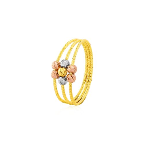 Flower in Full Bloom 22kt 3 Tone Ball Ring by Bafleh Jewellery