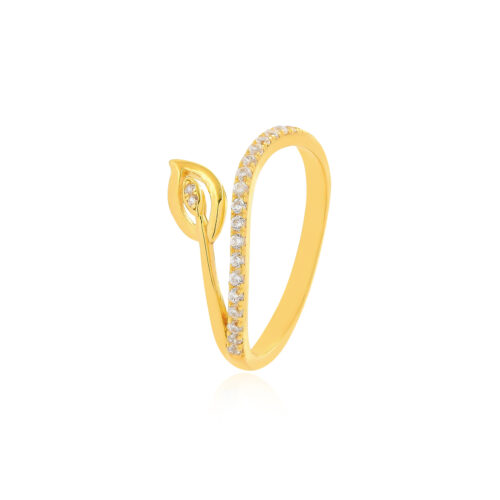 Nature-Inspired 22K Gold Ring with White Stones Leaf Motif Design