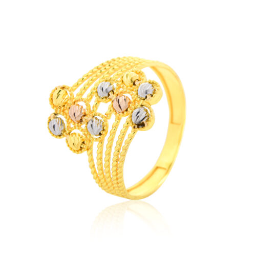 Golden Symphony 21K Ring Weaving Rose, White & Yellow Gold