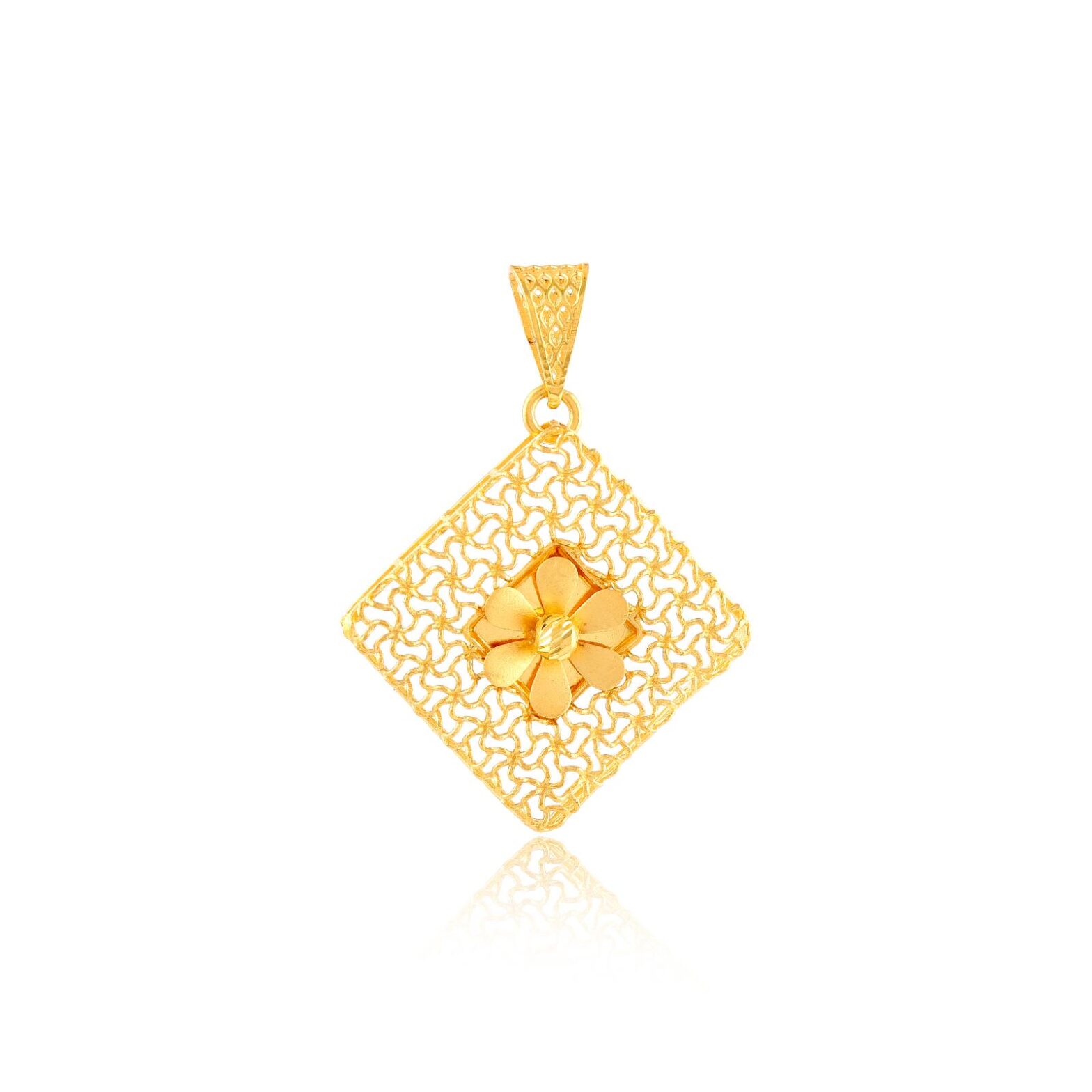 22kt Gold Pendant with Vibrant Flowers - Bafleh Jewellery