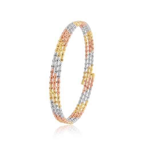 Celebrate Grace and Glamour with the Beautifully Crafted 18K Gold Spring Bangle Featuring Beats Motifs