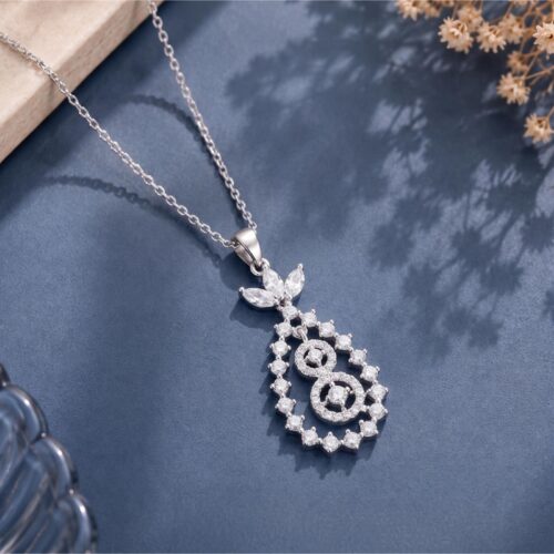 Elegant 18K White Gold Natural Diamond Necklace by Bafleh Jewellery