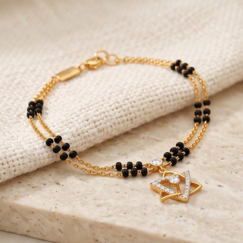 Stylish 18K Yellow Gold Natural Diamond Mangalsutra Bracelet| Traditional Indian Jewellery with a Modern Touch by Bafleh Jewellery