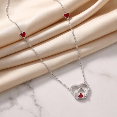 18K White Gold Heart Shape Natural Diamond Necklace by Bafleh Jewellery