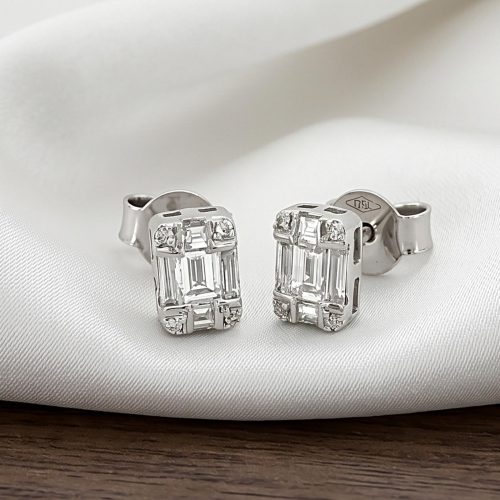 Elegant 18K White Gold Natural Diamond Tiny Stud Earrings | IDT Certified | Bafleh Jewellery