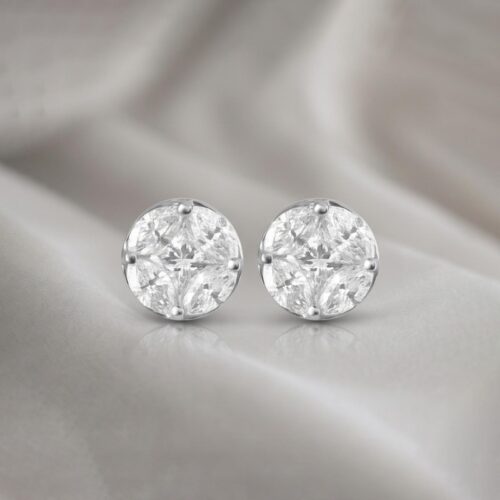 Exquisite Craftsmanship Meets Dazzling Brilliance 18K White Gold Diamond Earrings with IDT Certification by Bafleh Jewellery