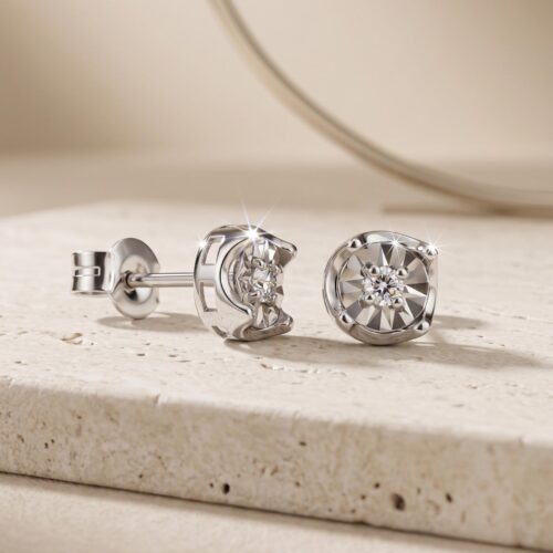 Bafleh 18K White Gold Illusion Set Diamond Stud Earrings