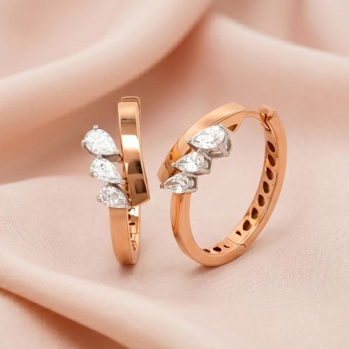 Modern Elegance 18K Rose Gold Diamond Hoop Earrings with Natural Diamonds | Only at Bafleh Jewellery