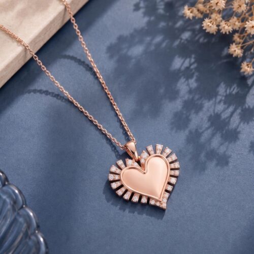18K Rose Gold Heart Shape Natural Diamond Necklace A Symbol of Love & Timeless Elegance by Bafleh Jewellery