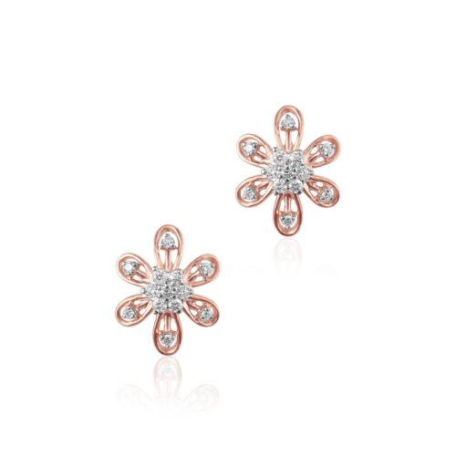 Bafleh Jewellery?s Signature 18K Rose Gold Flower shape Diamond Earrings Guaranteed Brilliance with IDT Certified Diamonds