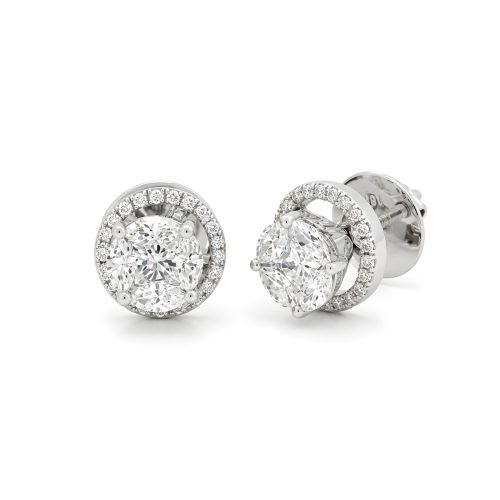 Beautiful 18K Gold Stud Earrings with Natural Diamonds in White Gold| Luxury Collection at Bafleh Jewellery