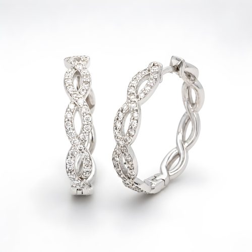 Shine in Style with 18K White Gold Hoop Earrings Set with Natural Diamonds | Exclusive at Bafleh Jewellery