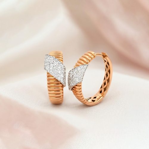 Exquisite 18K Gold Hoop Earrings in Rose Gold with Natural Diamonds |Designed for Timeless Beauty at Bafleh Jewellery
