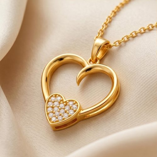 Luxury 18K Yellow Gold Heart Shape Natural Diamond Necklace Sparkling Elegance with Fine Diamond Detailing by Bafleh Jewellery