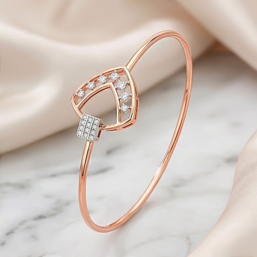Diamond Bangle Designed by Bafleh Jewellery 18KT Luxury Lightweight Rose Gold Certified Natural Diamonds Bangle