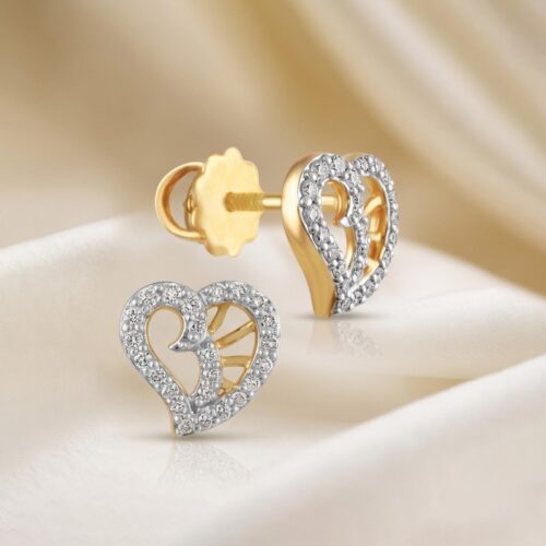 Radiate Luxury and Grace with Bafleh Jewellery?s 18K Yellow Gold Heart Shape Diamond Earrings IDT Certified for Authentic Sparkle