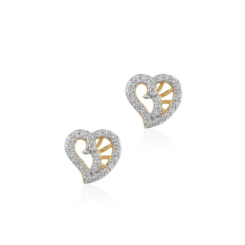 Radiate Luxury and Grace with Bafleh Jewellery?s 18K Yellow Gold Heart Shape Diamond Earrings IDT Certified for Authentic Sparkle