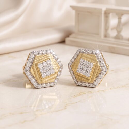 Bafleh Jewellery 18K  Gold Hexagon Diamond Cluster Stud Earrings