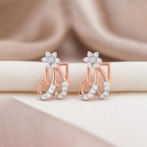 Dazzle Every Occasion with 18K Rose Gold Diamond Earrings, Featuring Genuine IDT Certified Diamonds from Bafleh Jewellery