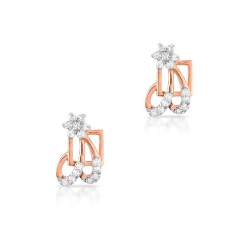 Dazzle Every Occasion with 18K Rose Gold Diamond Earrings, Featuring Genuine IDT Certified Diamonds from Bafleh Jewellery