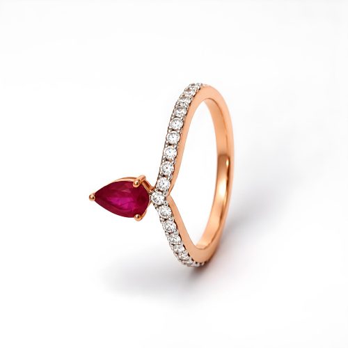 Royal Inspired 18K Rose Gold Ring with Ruby Center Stone and Diamond Detailing