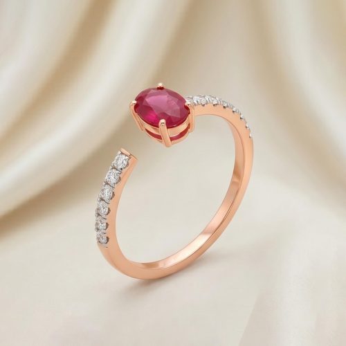 Beautifully Crafted 18K Rose Gold Ring with Ruby Stone and Natural Diamond Sparkle