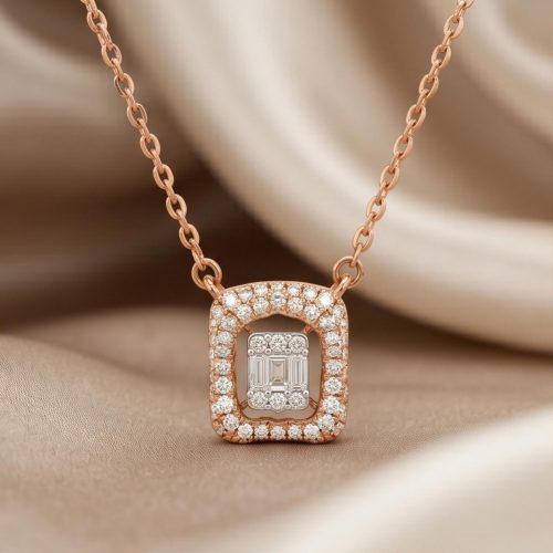 Elegant Square Diamond Necklace Crafted in 18K Rose Gold