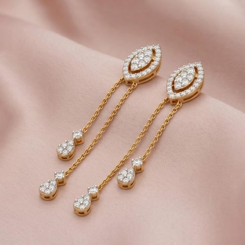 Classic & Elegant 18K Yellow Gold Hanging Earrings with Natural Diamonds| Shop at Bafleh Jewellery