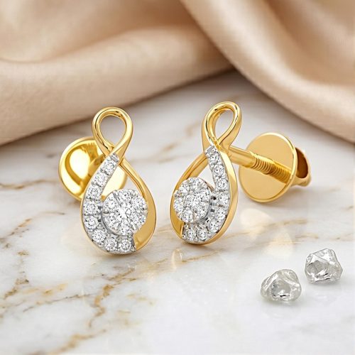 Bafleh Jewellery 18K Yellow Gold Natural Diamond Stud Earrings | IDT Certified Beauty