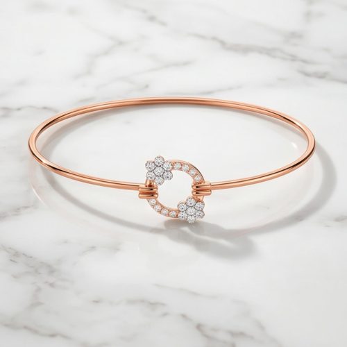 Romantic 18K Rose Gold Diamond Bangle with Sparkling Natural Diamond Beauty