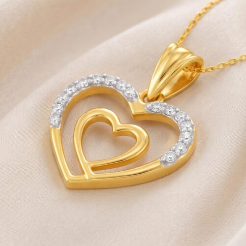 Celebrate Love with an 18K Yellow Gold Heart Diamond Necklace by Bafleh Jewellery