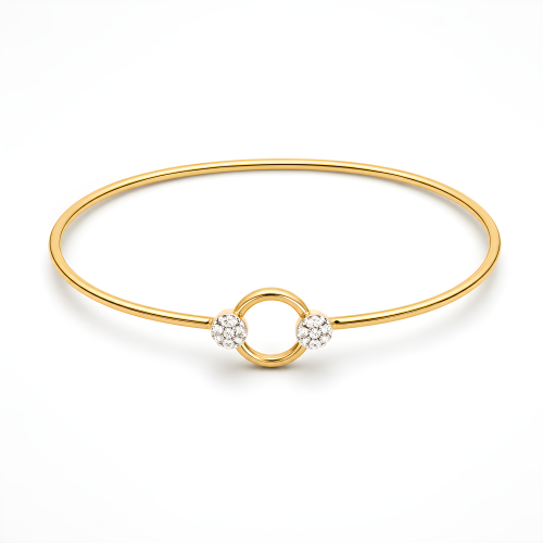 Yellow Gold Floral Certified Natural Diamond Bangle 18KT Classic Modern Lightweight Design by Bafleh Jewellery