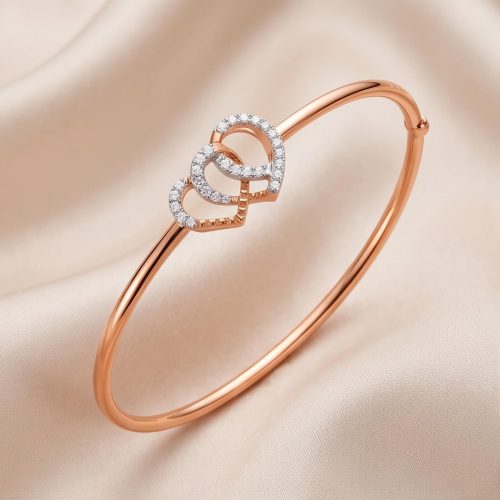 Elegant Double Heart Diamond Bangle in 18K Rose Gold |A Symbol of Eternal Love