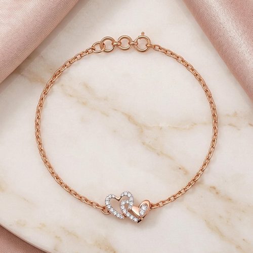 Romantic 18K Rose Gold Double Heart Diamond Bracelet Certified Natural Diamonds | Lightweight Everyday Luxury by Bafleh Jewellery