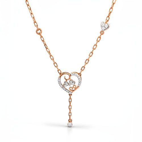 Classic Heart Shape Natural Diamond Necklace in 18K Rose Gold