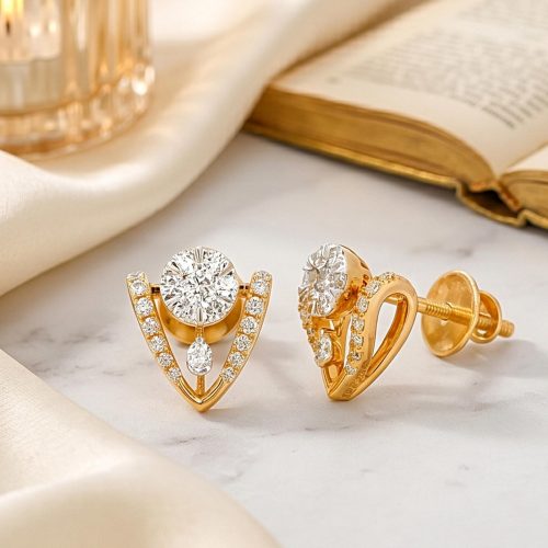 Certified Natural Diamond Stud Earrings in 18K Yellow Gold  Bafleh Jewellery Exclusive