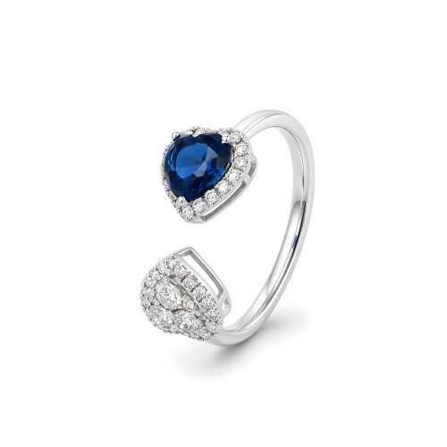 Classic 18K White Gold Blue Sapphire Ring Enhanced with Natural Diamond Sparkle  Perfect for Special Moments