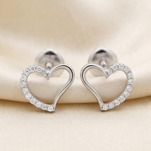 18K White Gold Natural Diamond Heart Shape Stud Earrings Elegant Design with IDT Certificate | Bafleh Jewellery
