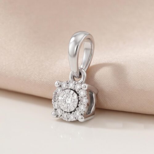 Timeless Solitaire Look Natural Diamond Pendant in 18K White Gold by Bafleh Jewellery