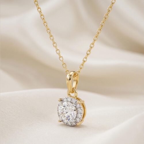 Elegance Redefined: Round Shape Natural Diamond Necklace in Yellow Gold