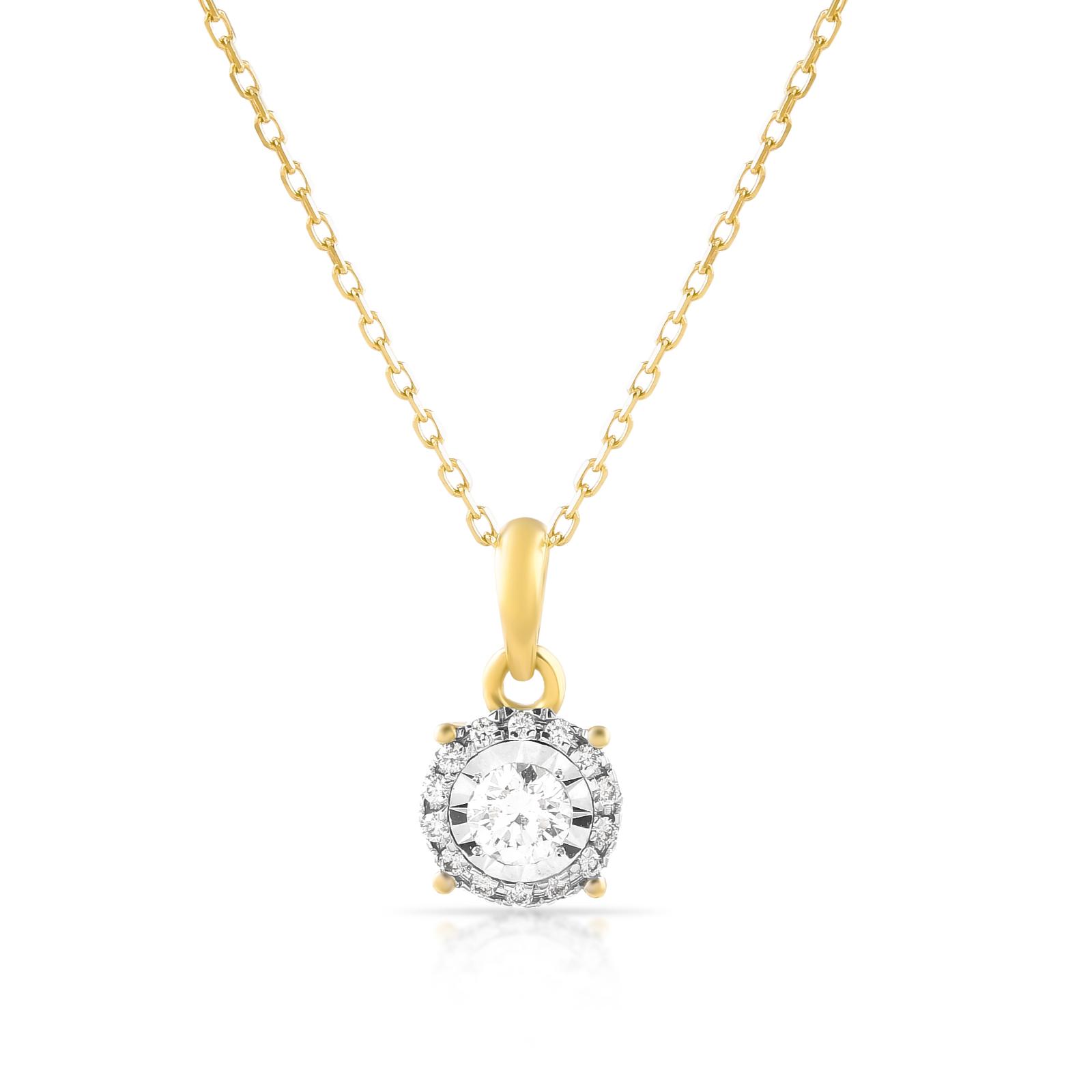 Elegance Redefined: Round Shape Natural Diamond Necklace in Yellow Gold