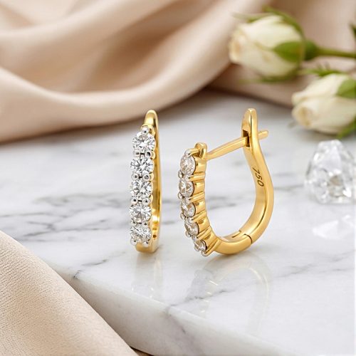 Modern 18K Yellow Gold Natural Diamond Hoop Earrings | IDT Certified by Bafleh Jewellery