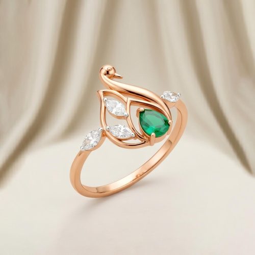Stunning 18K Rose Gold Emerald and Diamond Ring Handcrafted Fine Jewelry for Special Occasions