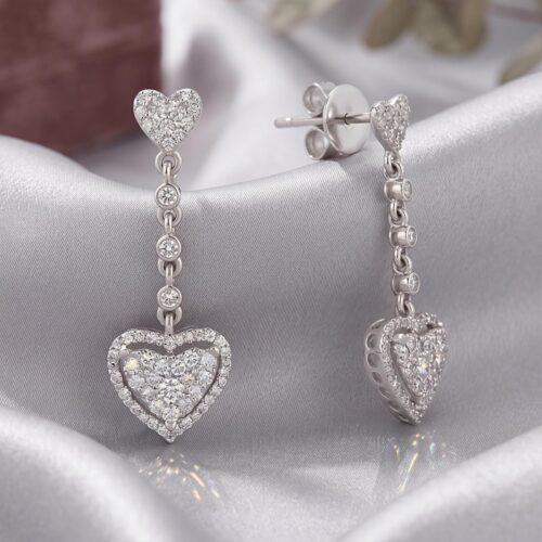 Fine Jewelry Heart Shape 18K Gold Earrings Studs in White Gold with Natural Diamonds| Bafleh Jewellery