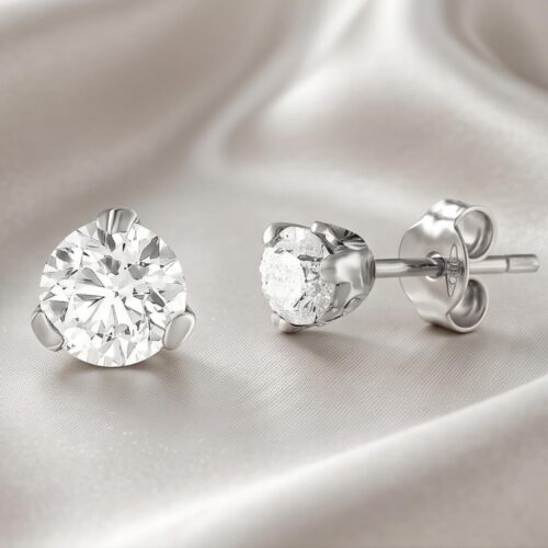 Luxury 1Ct Solitaire Diamond Earrings Crafted in 18K White Gold by Bafleh Jewellery
