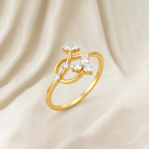 Elegant Yellow Gold 18K Diamond Ring with Natural Brilliant Diamonds ? Exclusive Bafleh Jewellery Design