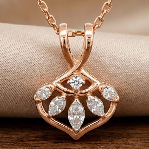 Modern 18K Rose Gold Natural Diamond Pendant IDT Certified Sparkle by Bafleh Jewellery