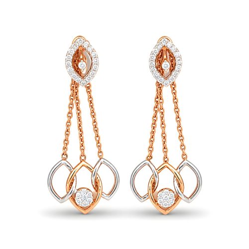 Elegant 18K Two-Tone Gold Earrings White & Rose Gold Hanging Design with Natural Diamonds | Available at Bafleh Jewellery