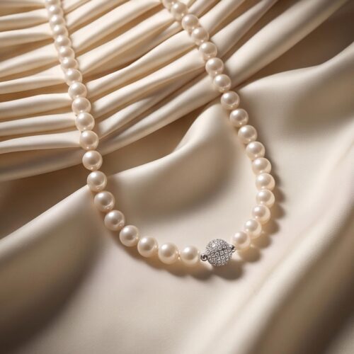 Radiant Grace Handcrafted 18K White Gold Necklace with Pearl and Natural Diamonds by Bafleh Jewellery